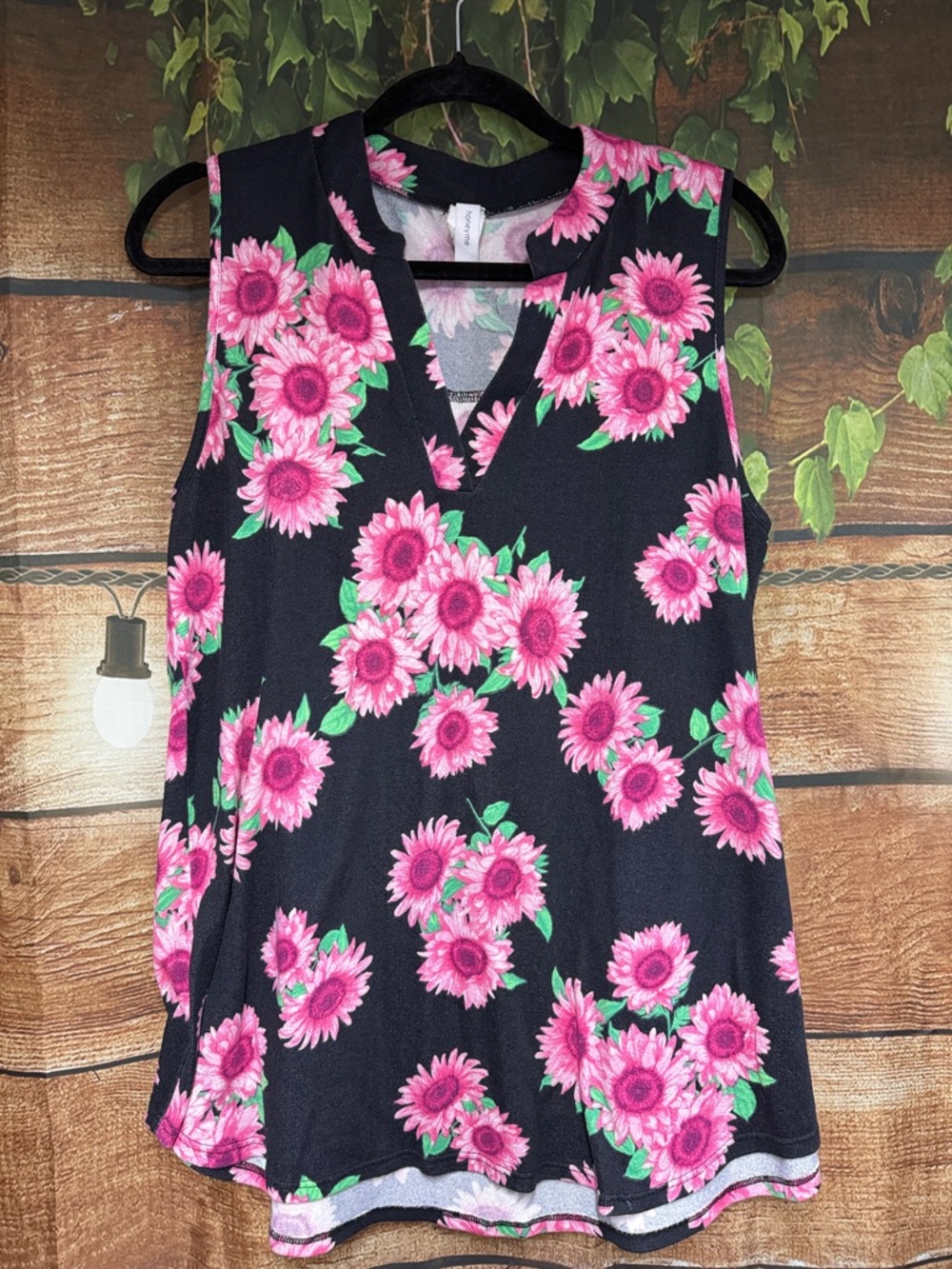 EUC Honeyme Black Tank Top with Pink Floral Print